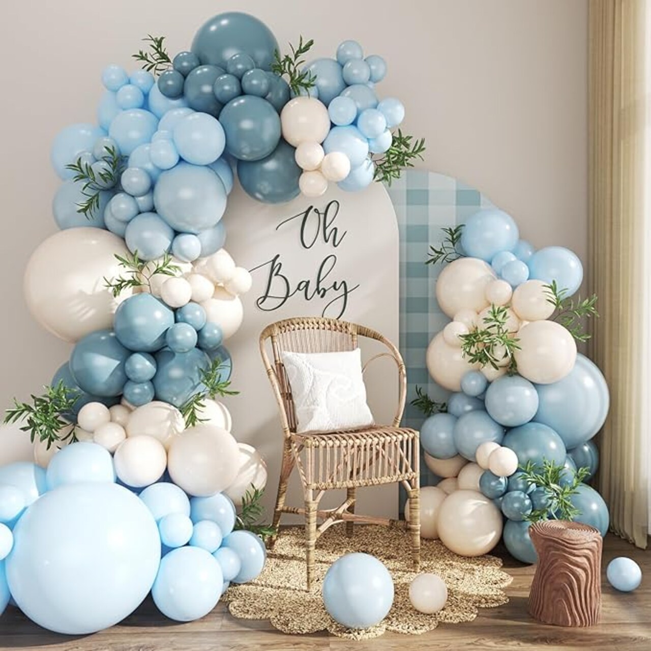 124PCS Dusty Blue Balloon Arch Kit, Blue and White Balloon Garland, Macaron Light Blue Sand White Party Decorations for Baby Shower Bridal Birthday